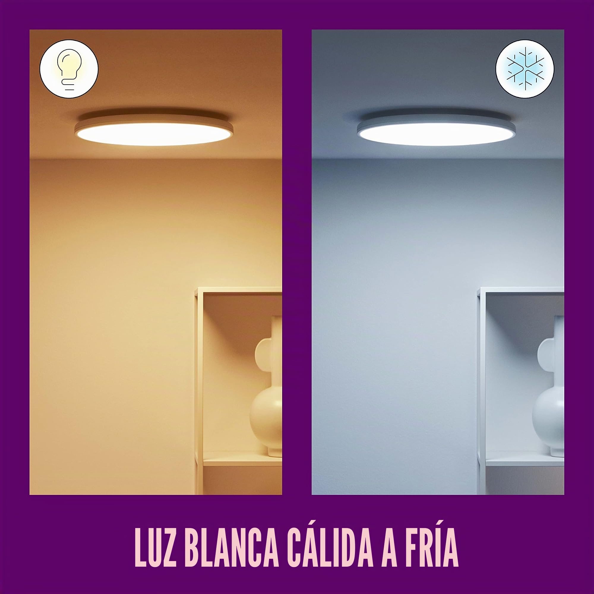 WiZ - Lámpara de techo blanca Rune Luz Blanca de cálida a fría 21W, Wi-Fi, con tecnología SpaceSense y compatible con Alexa y Google Home