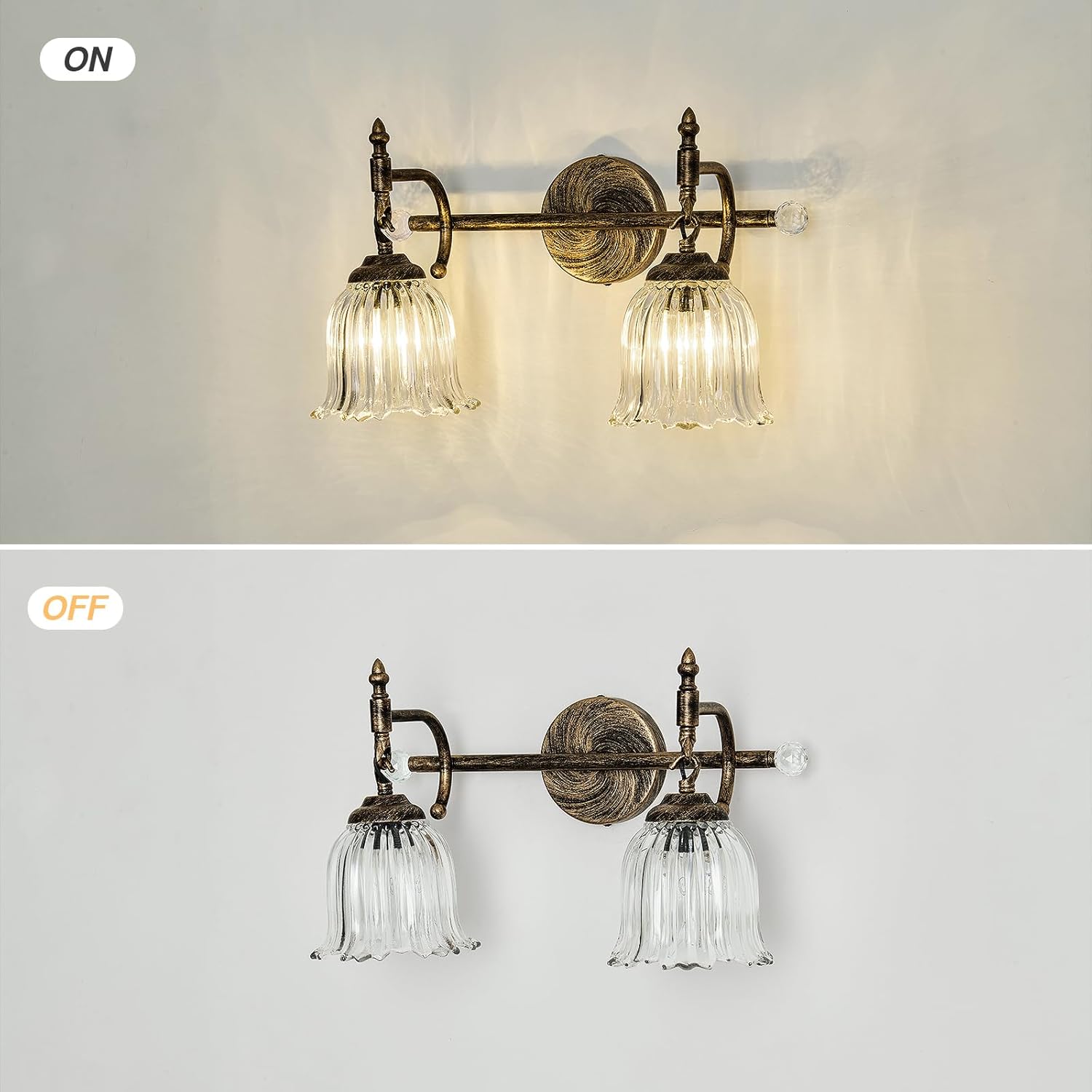 CVKASH 2-Light Bathroom Vanity Light Fixtures Over Mirror,Bronze Modern Vanity Light with Glass Shade Vintage Wall Sconce for Bedroom Dressing Room Living Room Hallway Cabinet