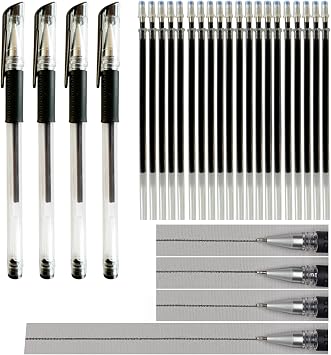 4 Heat-Erasable Fabric Pen Barrels with 20 black Refills for quilting supplies, sewing supplies, embroidery, DIY crafts. black