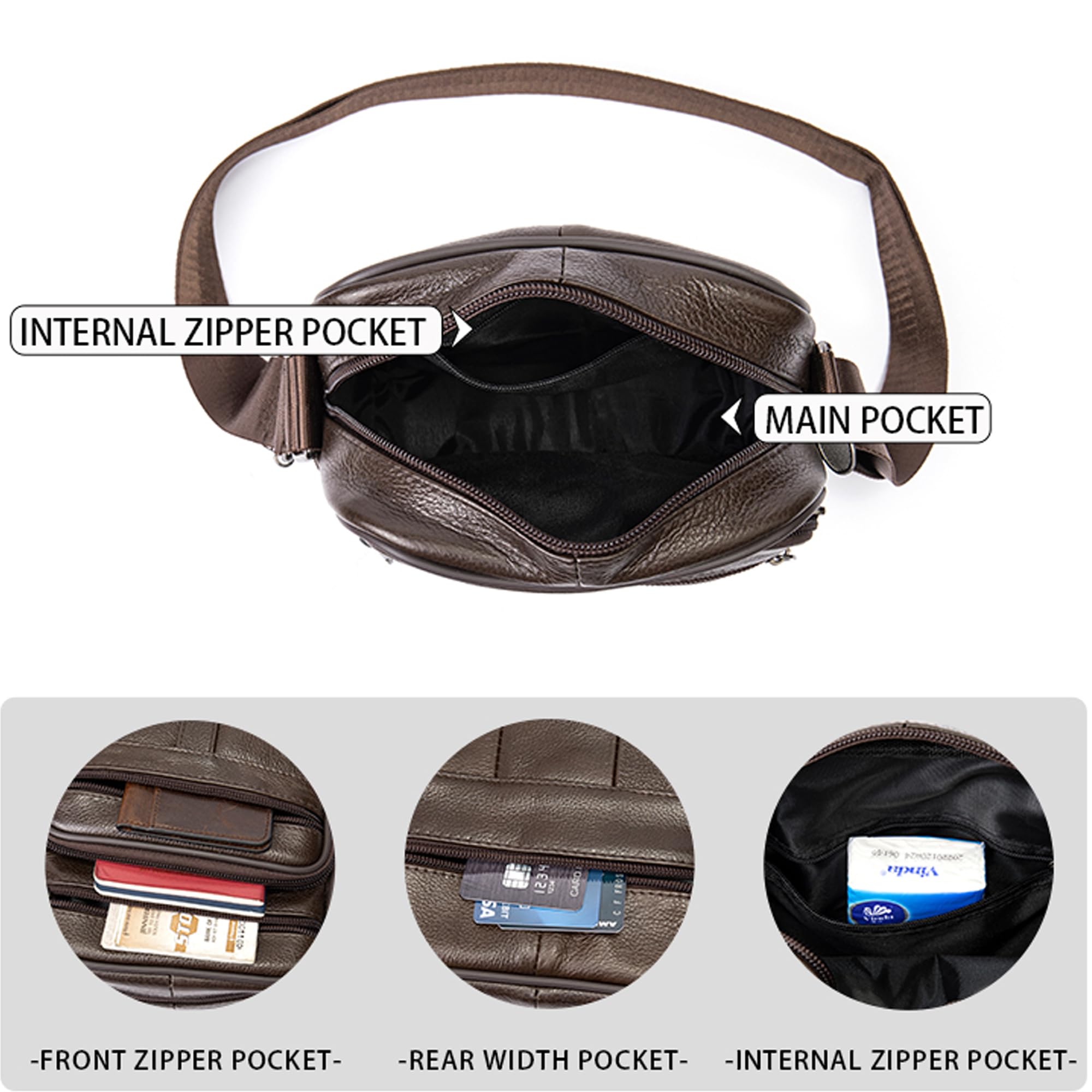 Bolso Bandolera para Hombre Cuero, Funda de Cruzado para Celular, Cuero Cartera de Hombro Teléfono Bolsa de Cruzado Pequeño Smartphone Funda Tarjetero Monedero Monedero para Deporte Viaje Senderismo