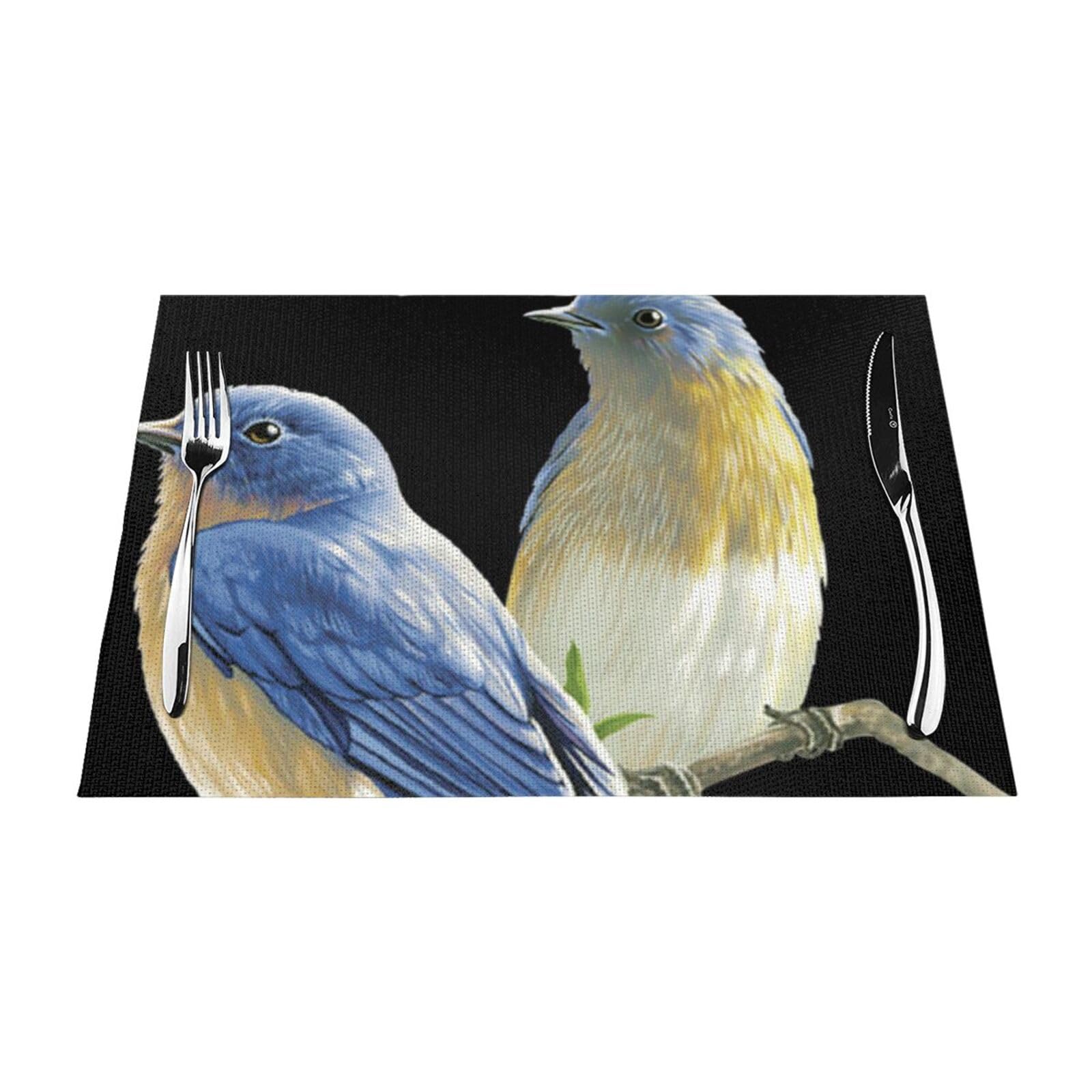 PVC Placemat Set of 6 PCS, 45x30 CM, two birds Printed Non-Slip Heat Resistant Place Mats for Kitchen Dining Table Indoor Outdoor