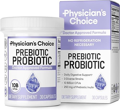 Physician's CHOICE Prebiótico-probiótico  Probióticos multicepa y prebióticos sinérgicos  Diseñado para la salud digestiva, apoyo al microbioma