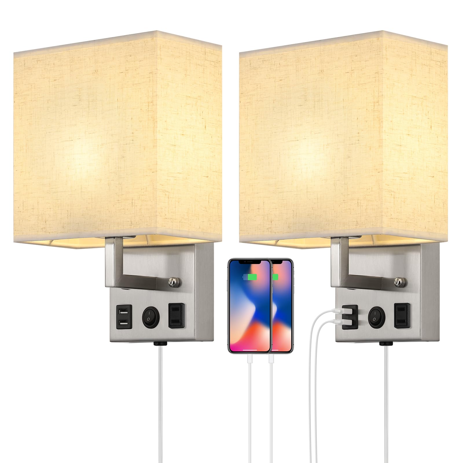OYEAL Black Wall Sconces Set of Two with USB Ports