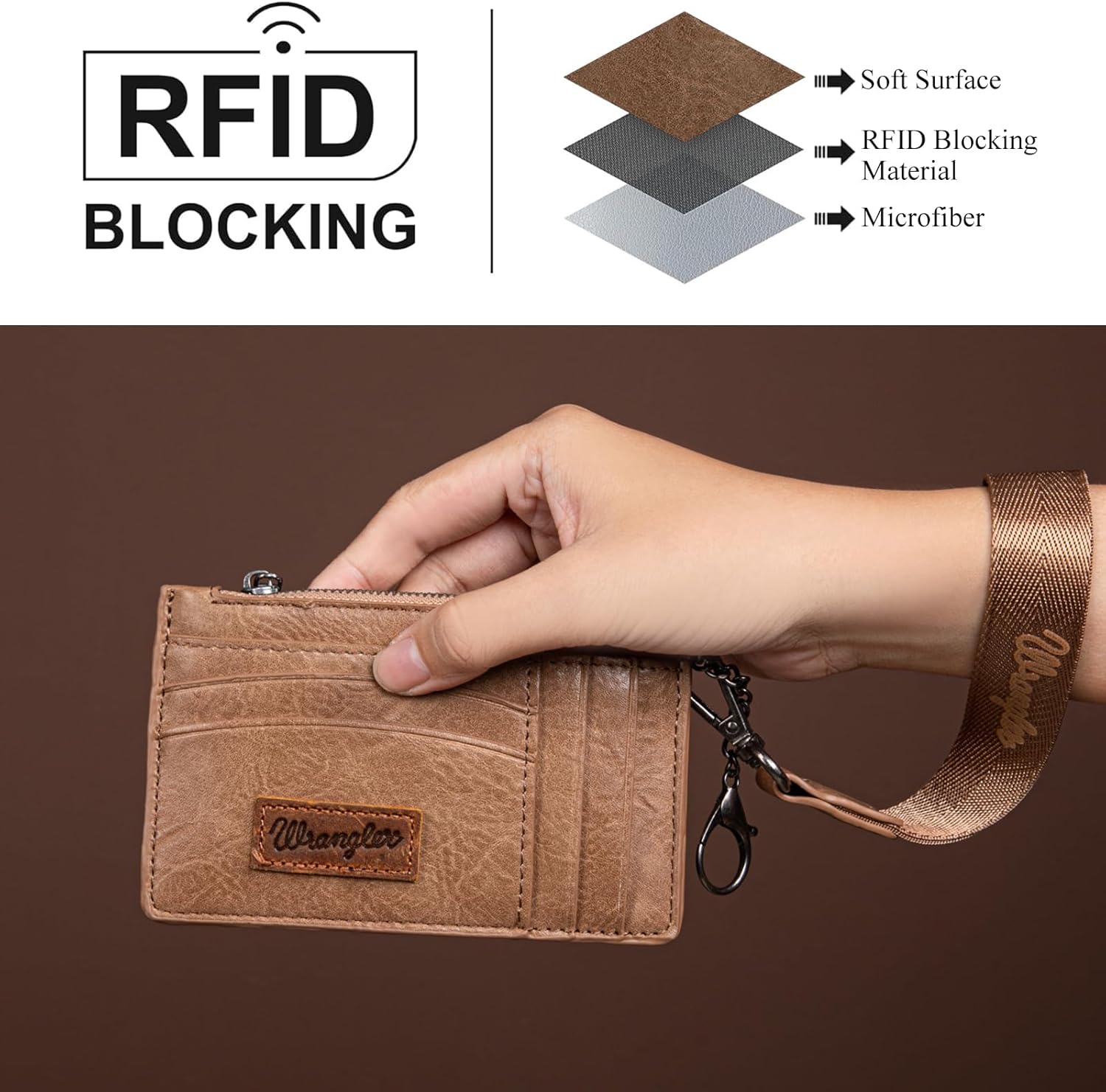 Montana West X Wrangler RFID Credit Card Holder Small Card Wallets for Women Slim Wallet Keychain Women Card Holder with Wristlet Strap - Image 2