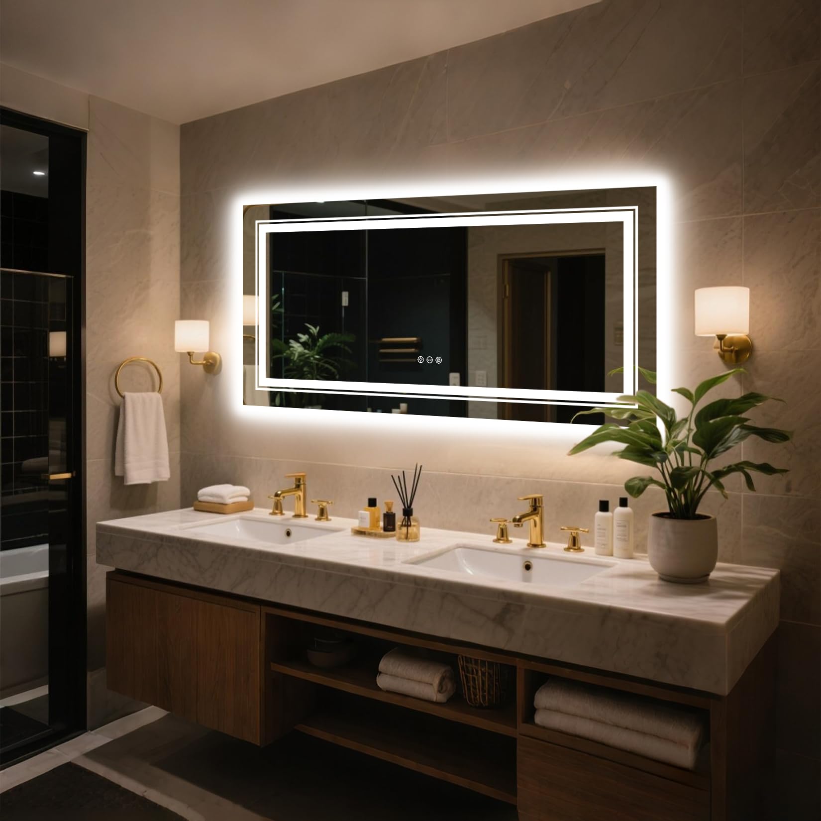 LUVODI Groß LED Badspiegel 140x70cm: Badezimmerspiegel mit Hintergrundbeleuchtung + Frontbeleuchtung, Smart Wandspiegel Touch Schalter Antibeschlag Dimmbar 3 Farben Kosmetikspiegel Flur Spiegel