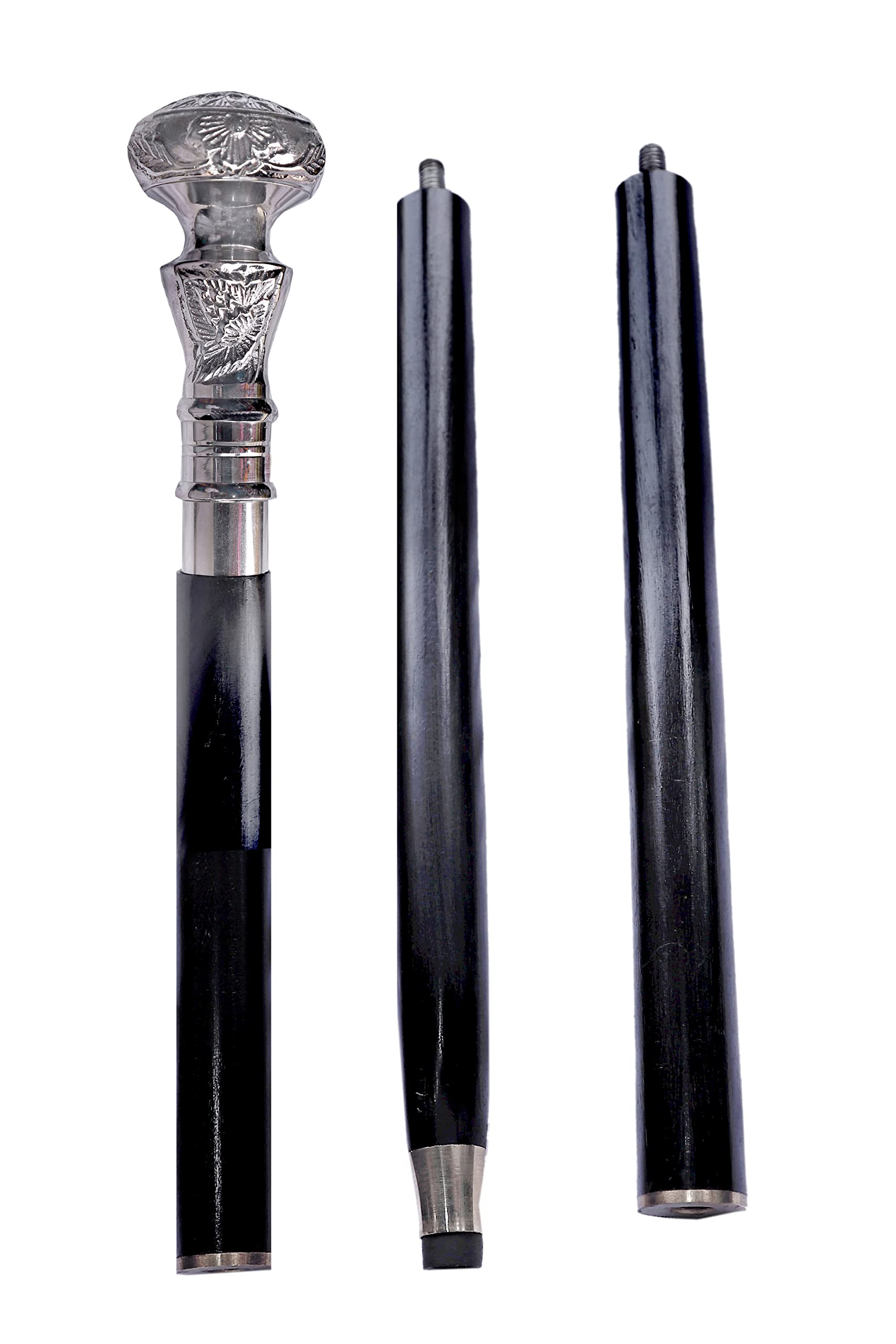 Brass Victoria Silver Head Solid Shaft Walking Stick Cane Vintage Designer Cane, 37" Aprox - Image 3