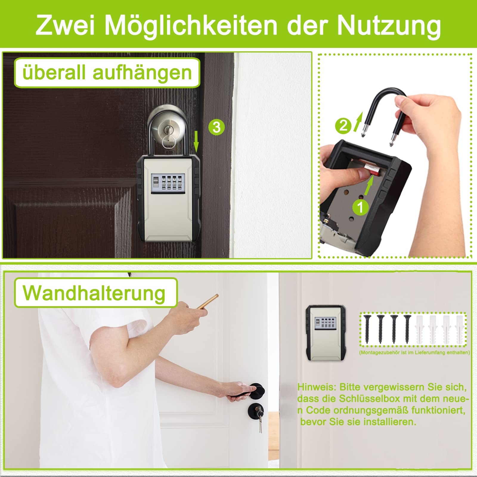 ZHEGE Schlüsseltresor mit Zahlencode Aussen, 4-Stellig Schlüsselbox, Schlüsseltresor mit Bügel, 7 Schlüssel Großer Schlüssel Safe für Haus, Lagerhaus, Garage, Büro (Grau)