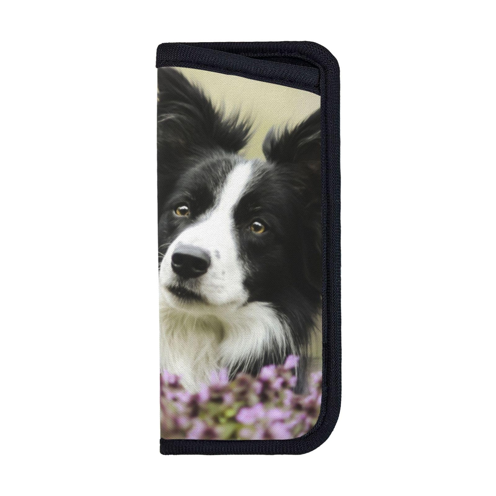 YUNWEIKEJI Border Collie Lawn Black Border Collie Pets, Eyeglasses Bag Anti-Scratch Spectacles Sleeve Portable Eyewear Case Neoprene Sunglasses Case