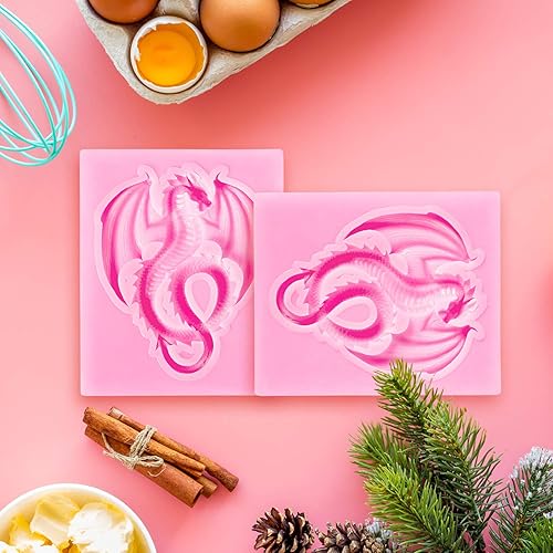 Miniatura 4 de 2 piezas de molde de silicona de dragón lindo dragón fondant molde animal chocolate hornear herramienta para decoración de pasteles arcilla