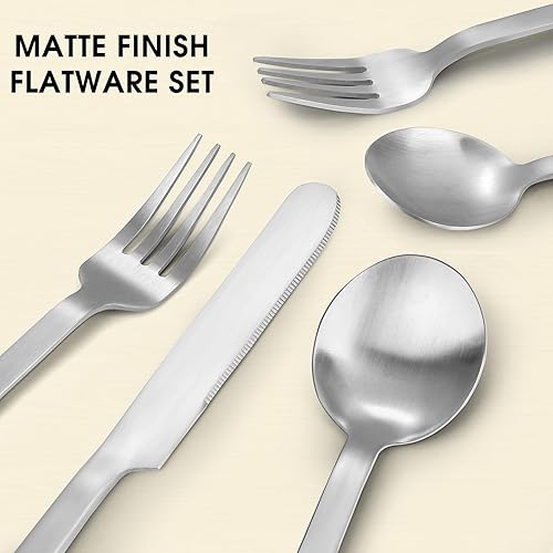 Miniatura 3 de Juego de cubiertos de 20 piezas para 4 personas, acero inoxidable, cucharas y tenedores, acabado mate, apto para lavavajillas