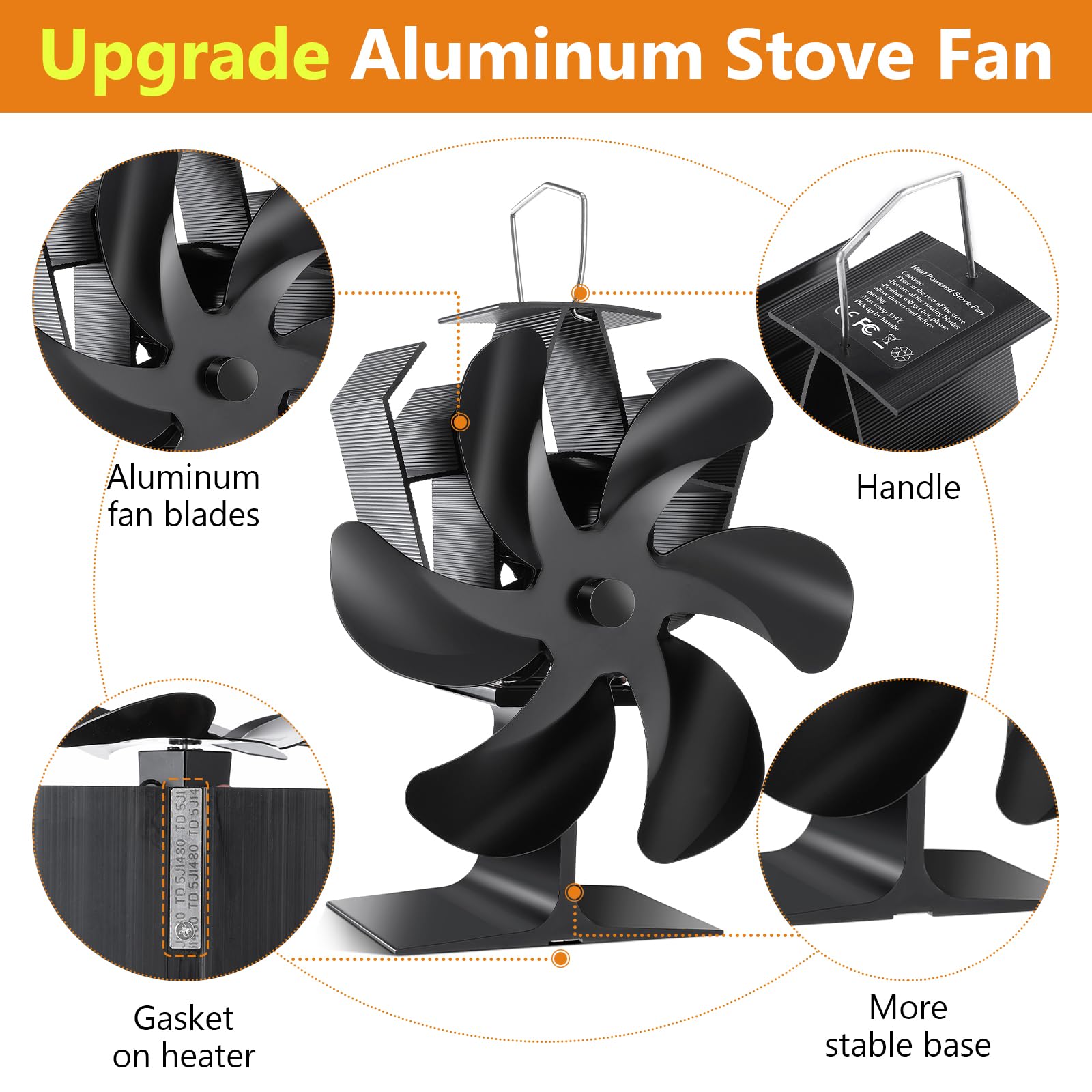 Signstek Kaminventilator 6-Blätter - Wärmebetrieben Ohne Strom Für Kaminofen