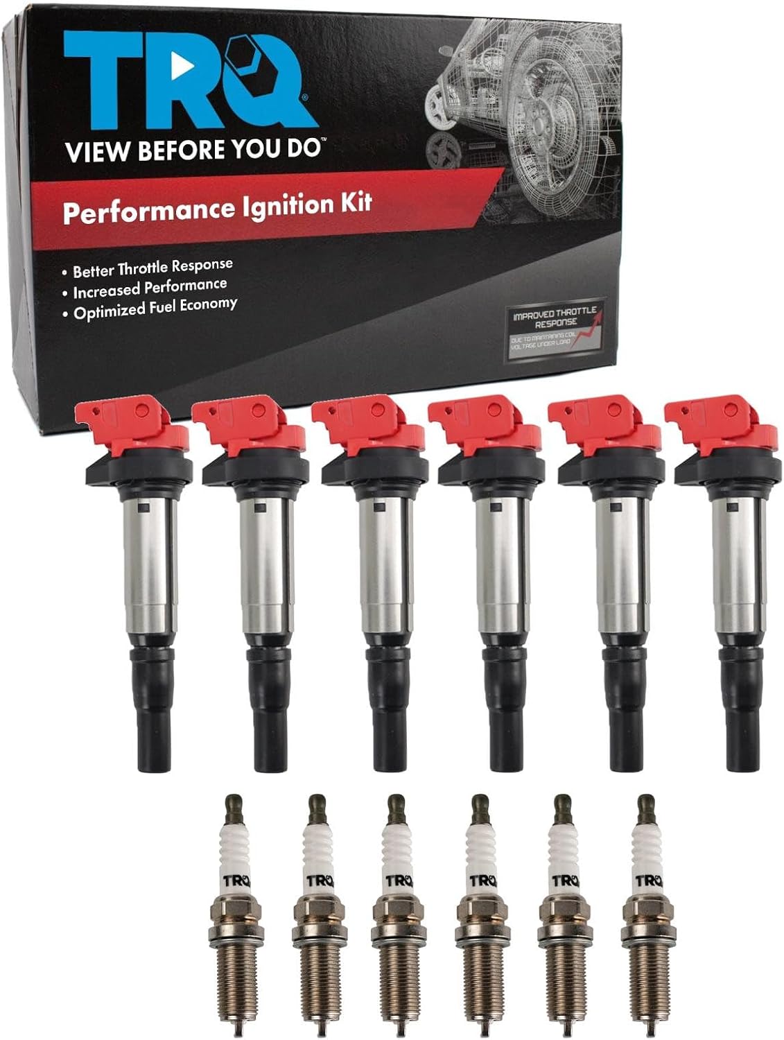 TRQ Performance Ignition Coil and Spark Plug Kit 12 Piece Coil on Plug Compatible with 2003-2006 BMW 325Ci 325i 325xi 330Ci 330i 330xi 525i 530i X3 X5 Z4