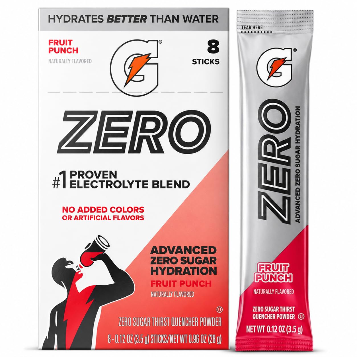 GATORADE - Fruit Punch Zero Sugar Electrolyte Drink Mix Powder (10 Packets, 29g) By COUGAR | Hydration Powder with Electrolytes | Low Calorie Thirst Quencher for Sports & Daily Use – Non Dietary Supplement – (Imported-USA)-image-17