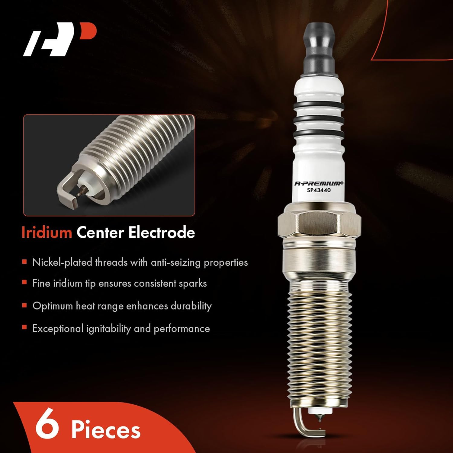 A-Premium Iridium Platinum Spark Plugs Compatible with Chevrolet Silverado 1500 & Ford Fusion & GMC Sierra & Lincoln MKZ & Buick Rainier & Saab 9-7x & Isuzu Ascender & Mercury Sable, Pack of 6