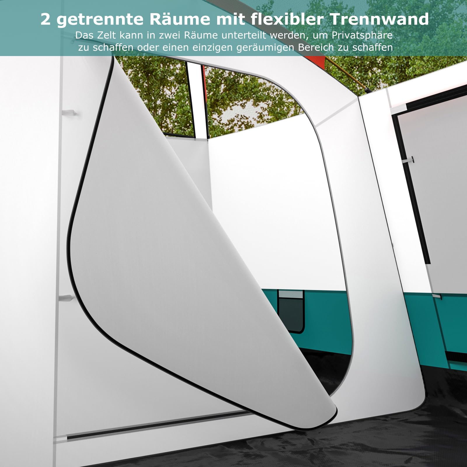 FANTASK Zelt groß mit Vorzelt & Boden, 4-6 Personen Campingzelt, 2 Räumen & 2 Eingänge, Tunnelzelt inkl. abnehmbarem Dach & Tragetasche, Grün