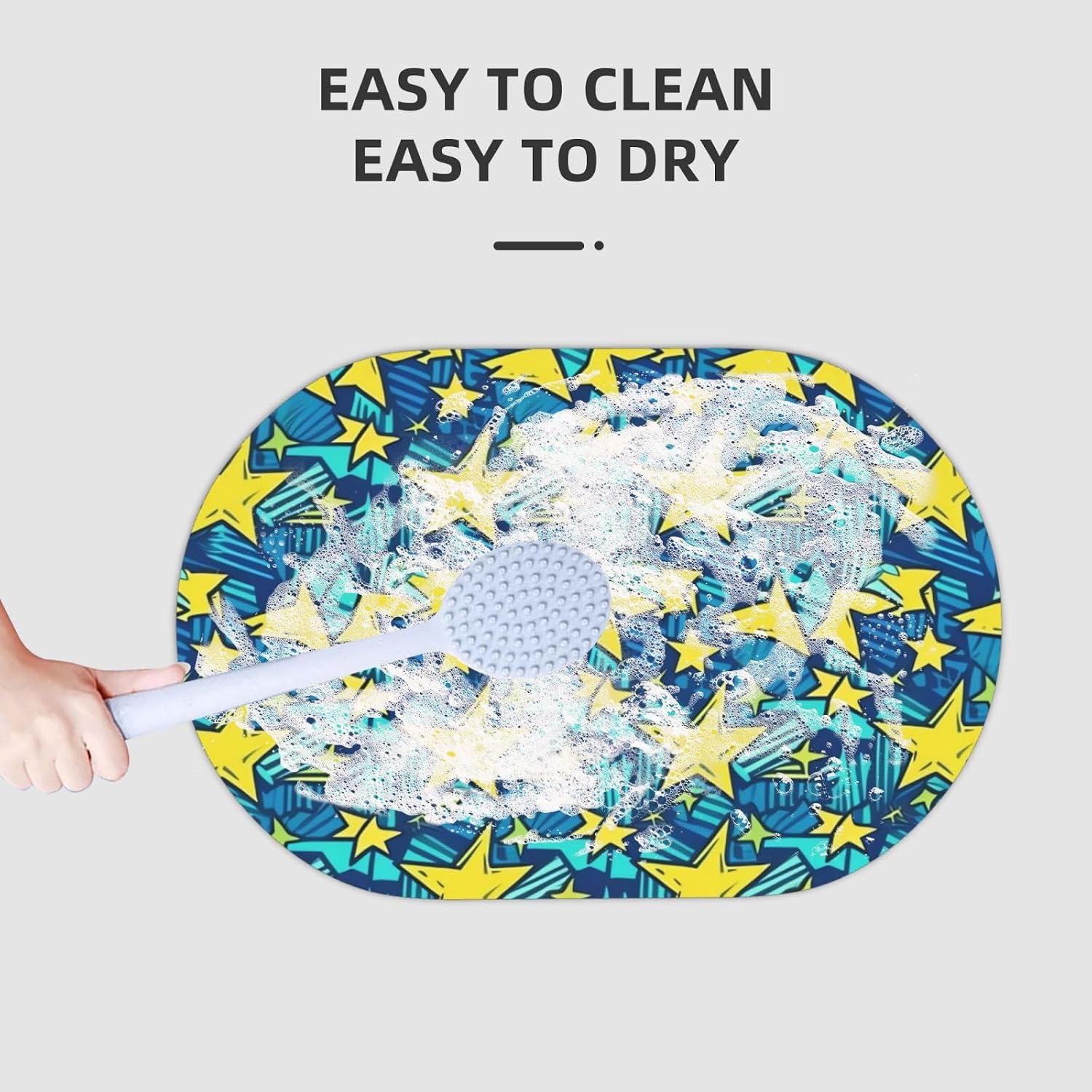 Stone Bath Mats Blue and Yellow Stars Pattern Diatomaceous Earth Bath Mat Super Absorbent Bathroom Floor Mat Quick Drying Diatomite Shower Mat for Shower Bathtub Bathroom Accessory 16x24in
