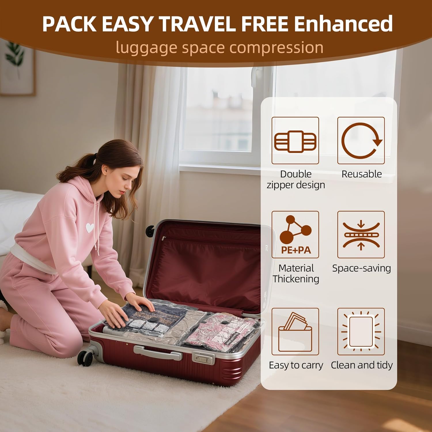 Travel Vacuum Bags for Clothing,Carry-On Size Compression Packing Bags for Luggage and Suitcase, Space Saver for Clothes and Clothing Travel