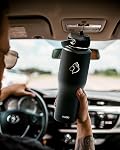 BUZIO 32oz Stainless Steel Water Bottle Tumbler, Vacuum Insulated Travel Flask with Straw Lid and Flex Cap, Cold for 48 Hrs Hot for 24 Hrs Fits in Any Car Cup Holder Bottle Thermo Canteen Mug,Black
