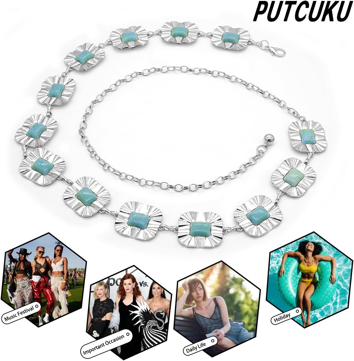 Western Waist Chain Belts for Women Metal Concho Belt Adjustable Boho Country Link Belts - Image 7