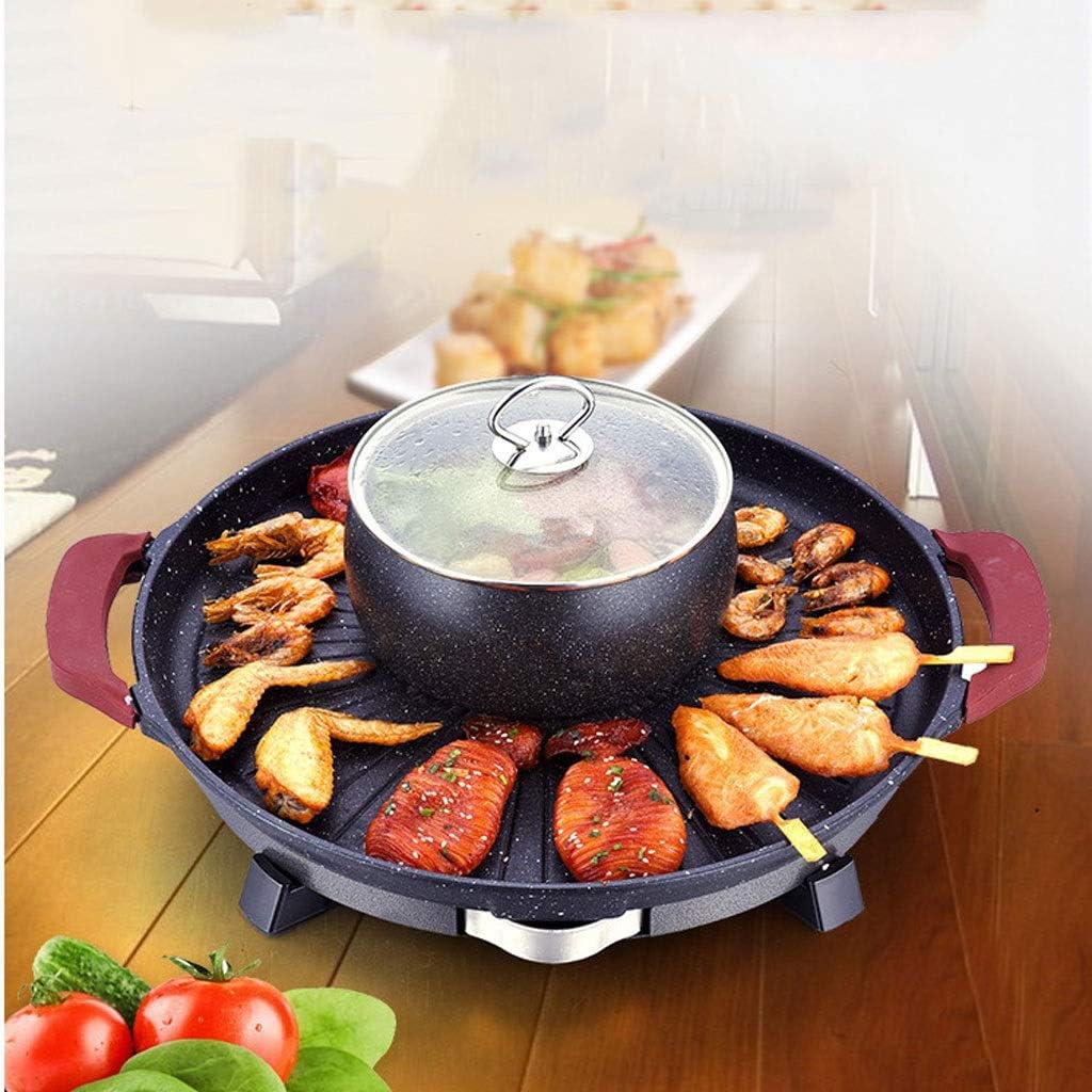 Round Electric Baking Pan,Home Non Stick Stove Top Plate Outdoor Smokeless Grill