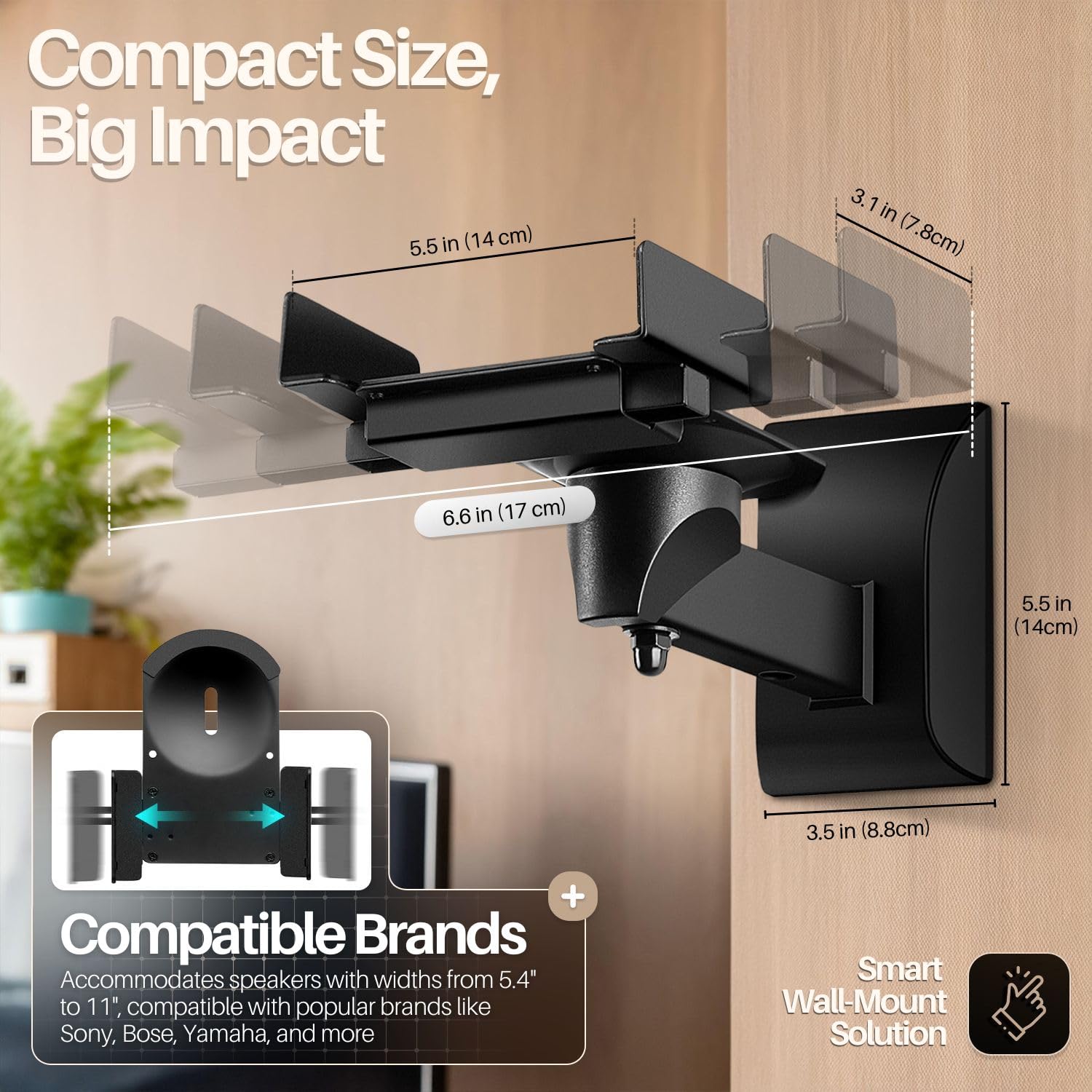 TNP 2X Universal Lautsprecher Wandhalterung, Universelle Lautsprecherhalterung Neigbar Schwenkbar Drehbar Halter Wandmontage Regal Box Wall Mount Boxen Wandhalterung Regalboxen, bis 30kg, Schwarz