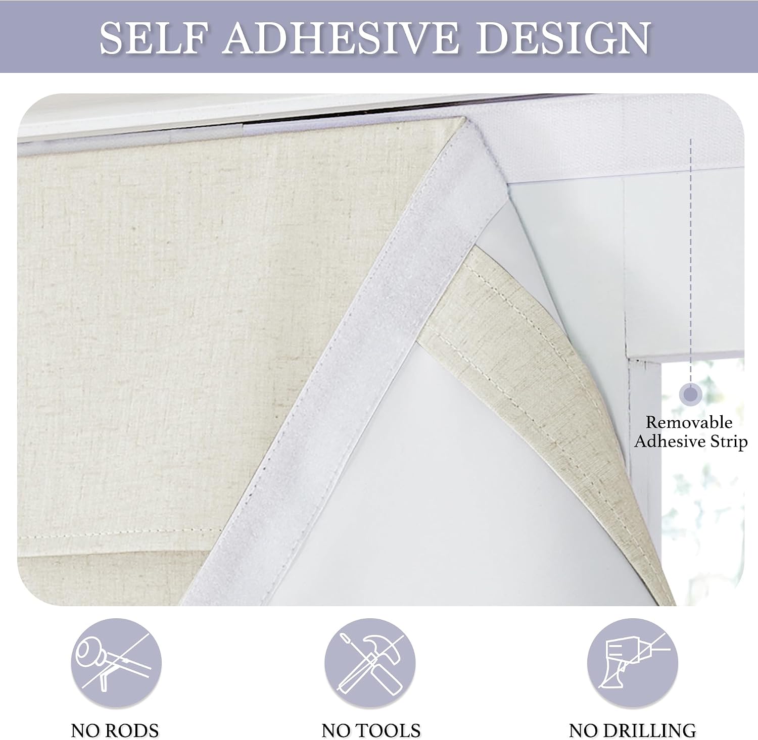 RYB HOME Natural Linen Textured French Door Window Curtains 100% Blackout image 2