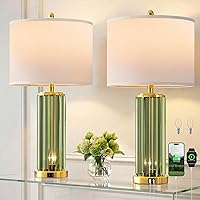 Vista 8 de QiMH Lámpara de mesa para sala de estar con puertos USB A+C, lámparas de noche doradas para dormitorios, juego de 2 con control táctil, lámpara