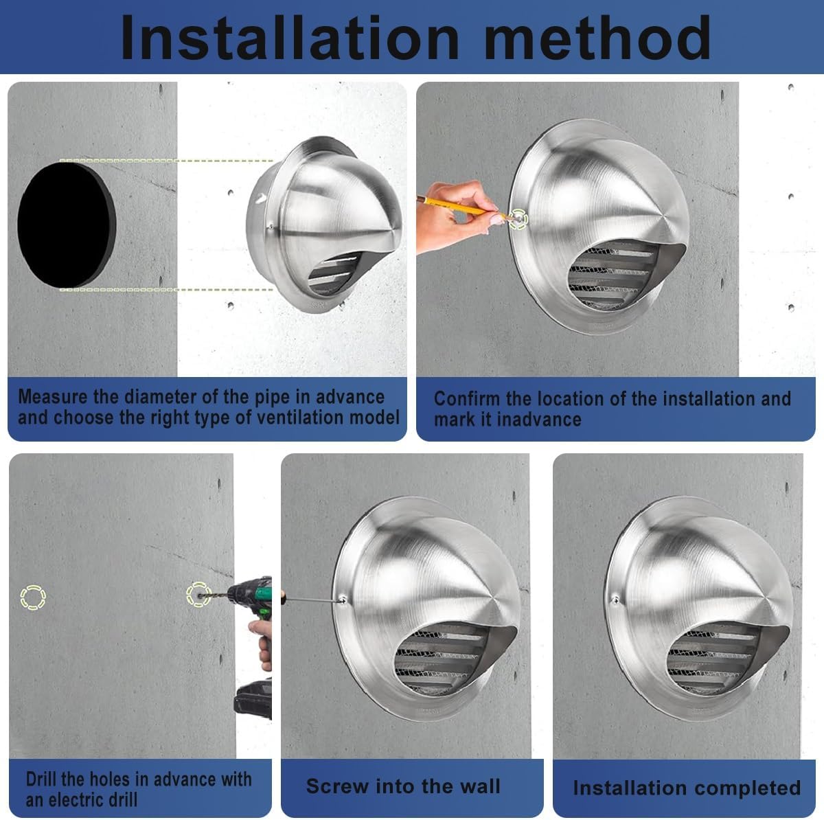 2Pcs Stainless Steel Soffit Vent, Round Ventilation Grille with Fine Mesh, Ceiling Vent Cover for Home HVAC System, Silver Vent Cover for Air Circulation, Durable & Rust-Resistant(190mm/7.5in)