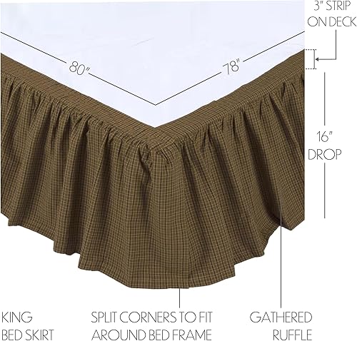 Miniatura 2 de VHC Brands Tea Cabin - Falda de cama King de 78 x 80 x 16 pulgadas, accesorio de ropa de cama rústica, color verde musgo