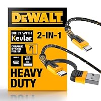 DEWALT Heavy Duty 2 in 1 Cavo di Ricarica, USB-C a USB-C con Adattatore USB