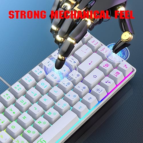 Miniatura 6 de Snpurdiri Teclado para videojuegos 60% pequeño, ergonómico y pequeño, teclado retroiluminado RGB para Windows, PC, laptop, juegos (68 teclas, blanco)