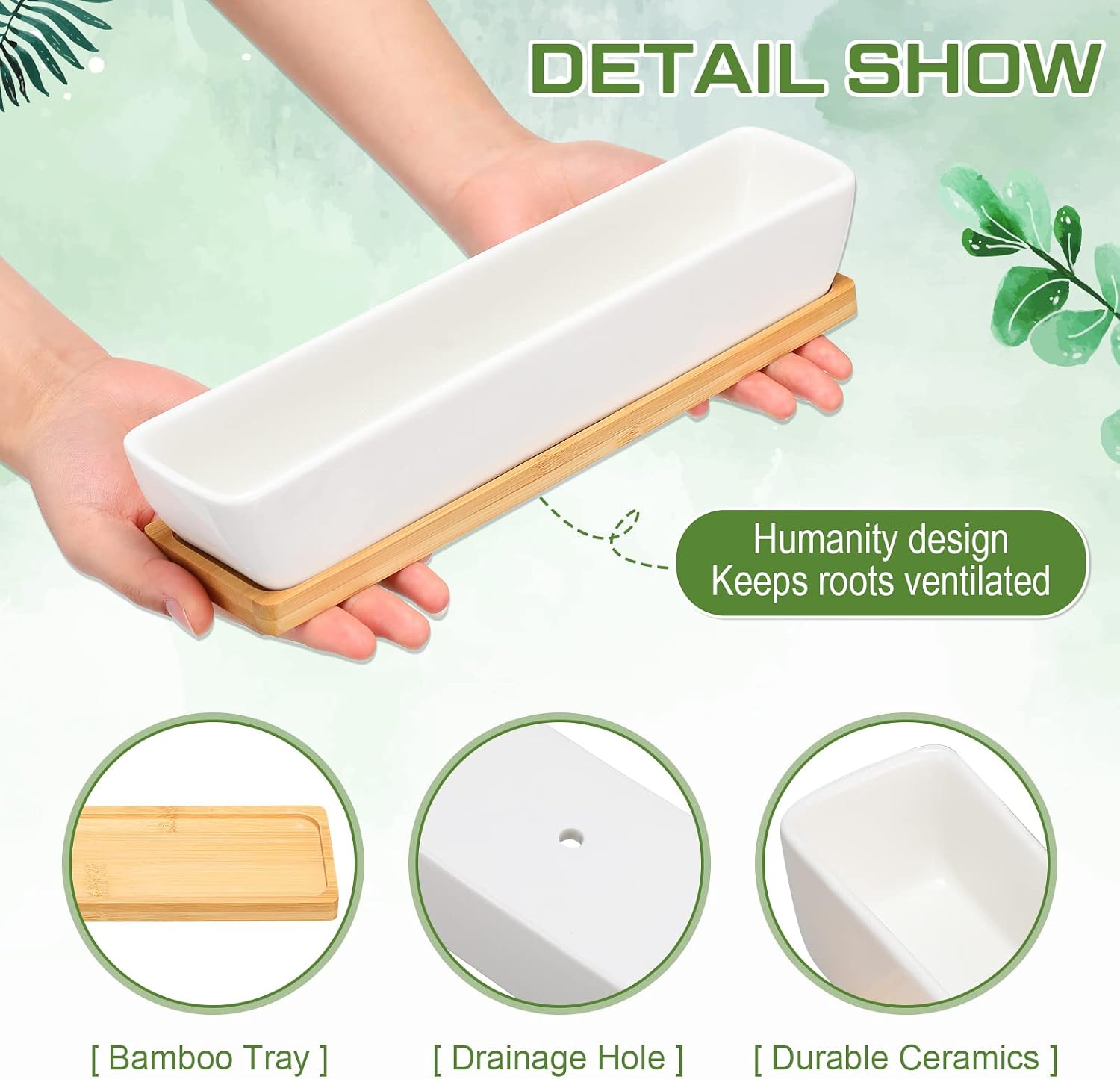 Weewooday 4 Pcs White Succulent Planter Pots 11 Inch Long Rectangle Ceramic Plant Container, Suitable for Indoor Outdoor Home Garden Flower