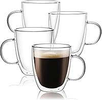 Vista 13 de CNGLASS - Tazas de vidrio de espresso aisladas de 5.4oz/160ml, juego de 2 pequeñas tazas de café transparentes, tazas de vidrio de doble pared