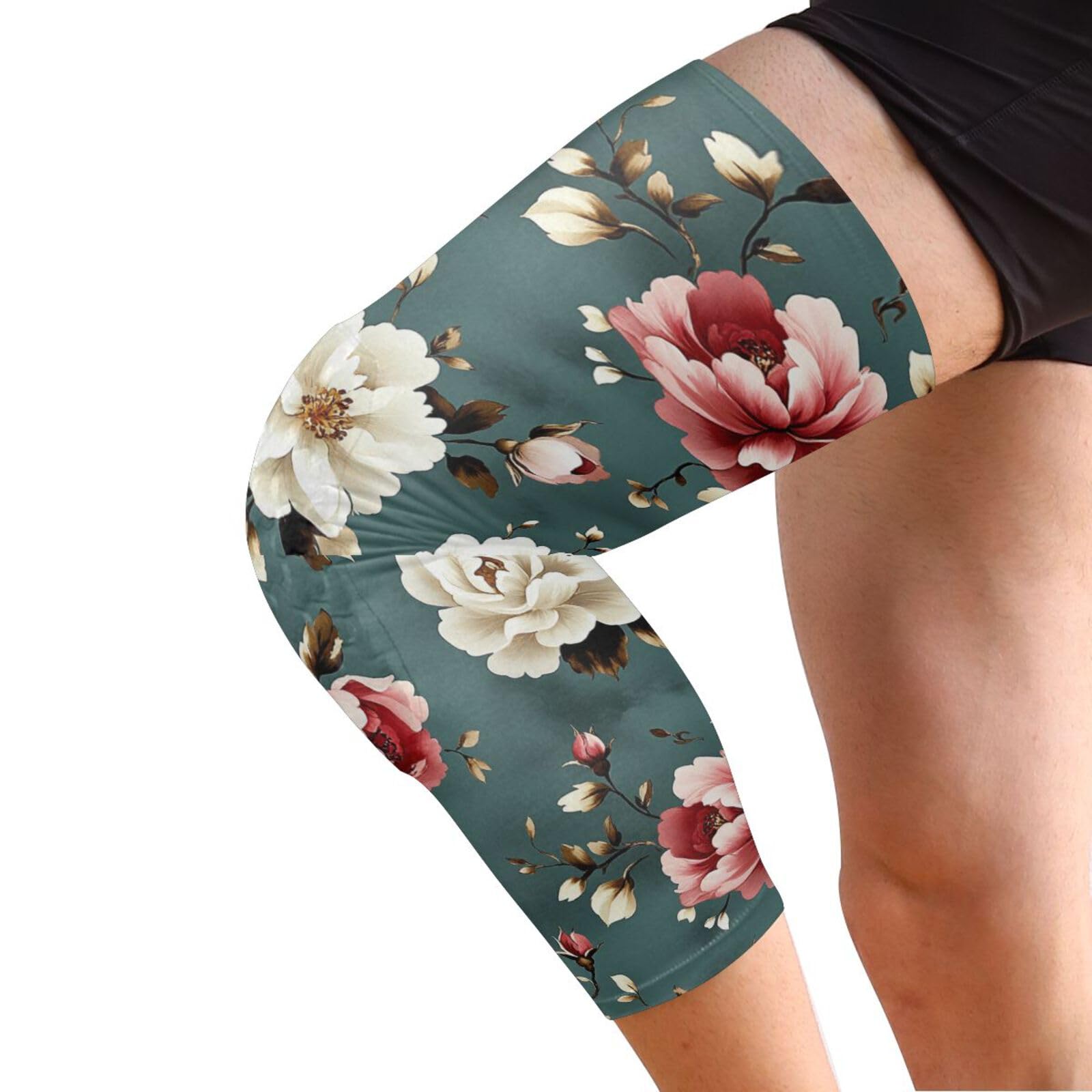 JUNZAN Teal Vintage Flowers Basketball Knee Pads for Youth Kids Wrestling Knee Pads with Sleeves Sport Kneepads for Volleyball Football