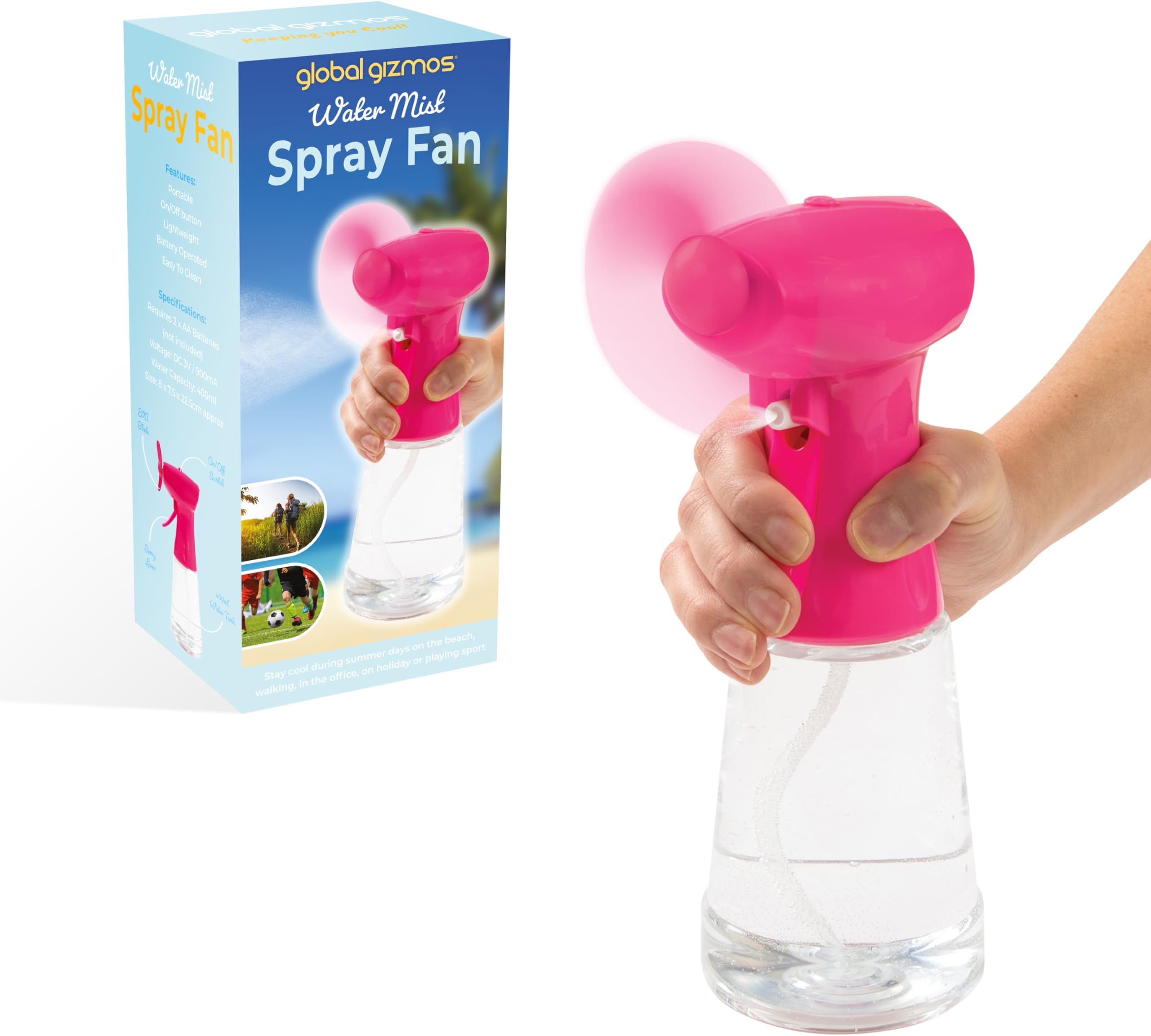 Benross 40249 Water Mist Spray Fan/Handheld Cooling Device/Portable For Holidays, Beach Trips, Sports Events, Office Use & Travel Use/Pink Colour