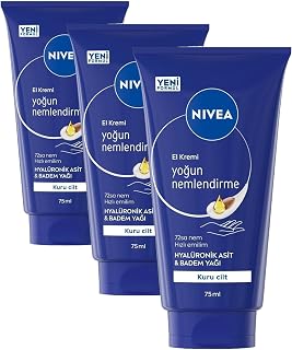 NIVEA Yoğun Nemlendirici El Kremi 75ml, Doğal Badem Yağı ve Shea Yağı Özleri, 24 Saat Besleyici Bakım, Yoğun Nemlendirme, Kuru Ciltler İçin (3 paketi)
