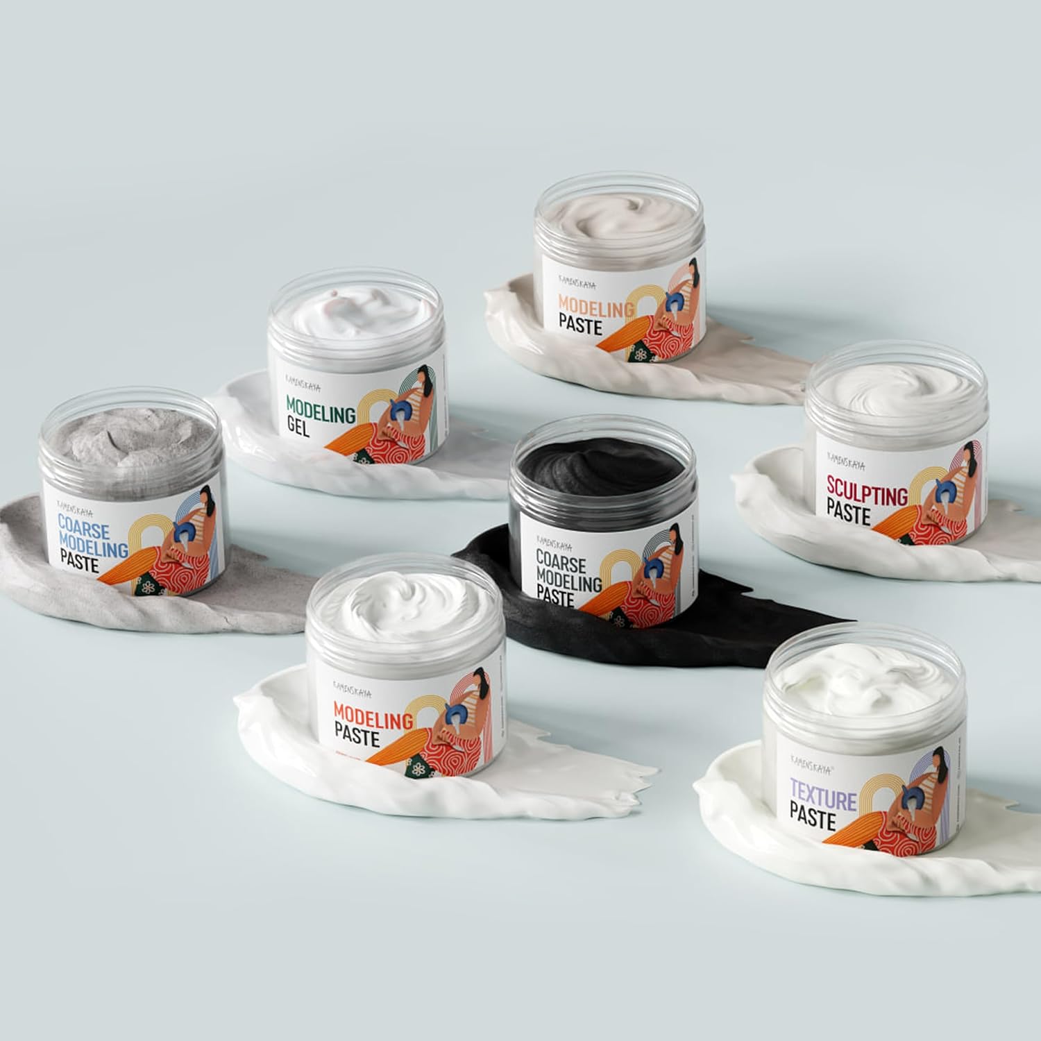 Kamenskaya Coarse Modeling Paste for Textured Art and Acrylic Painting (Texture Paste for Canvas) - Black Matte, 16.9 fl oz (500 ml)