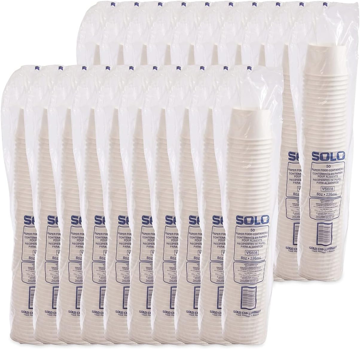 Dart Double Poly Paper Food Containers, 8 oz., 3.8-inch Diameter x 2.4-inch h, White, 50/Pack, 20 Packs/Carton (VS60802050)
