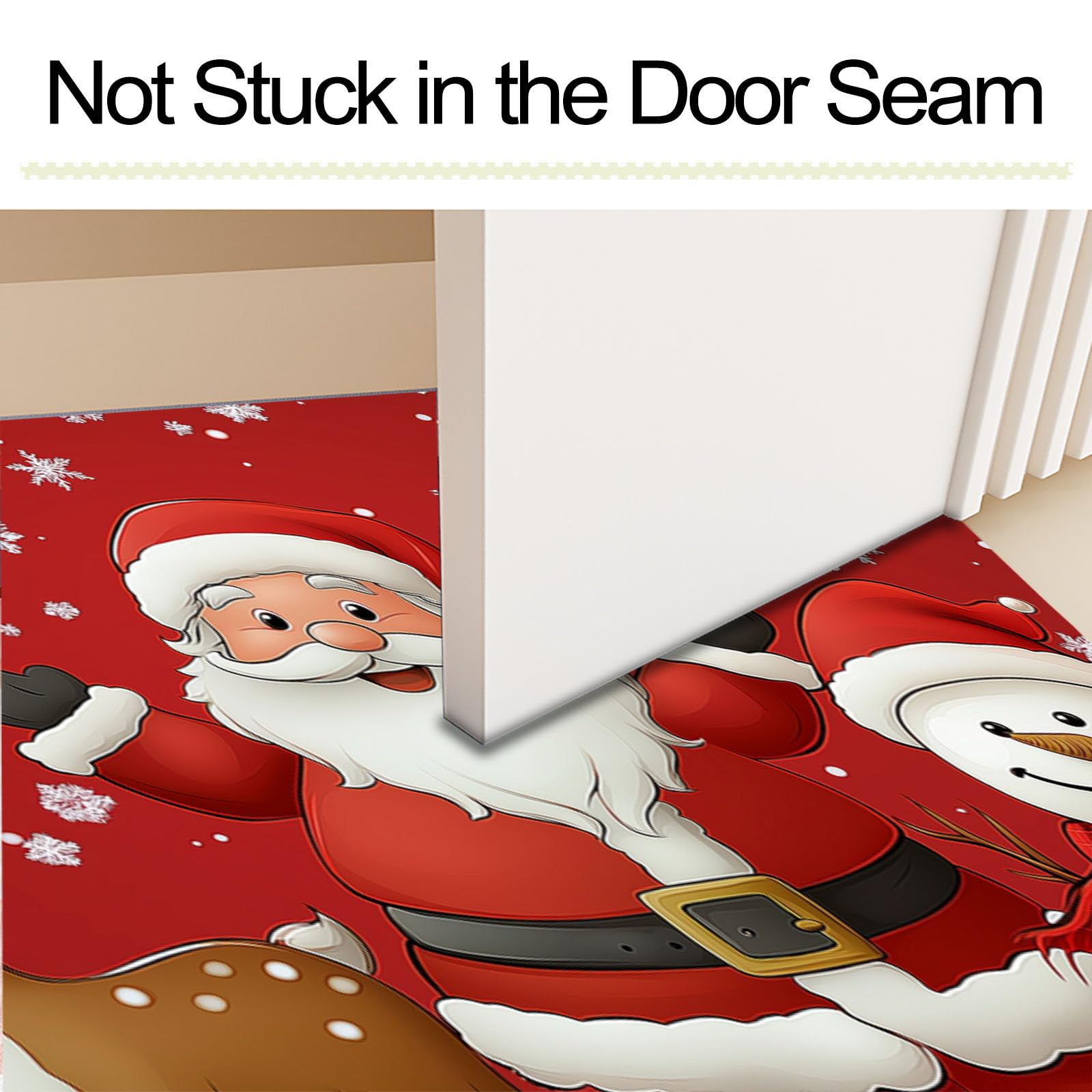 Felpudo Entrada Casa 90x150cm Alfombrilla Antideslizante Papá Noel, Los Renos Y El Muñeco De Nieve, Alfombra Absorbente Tema Navideño para Puerta Interior y Exterior, Pasillo, Oficina - Rojo