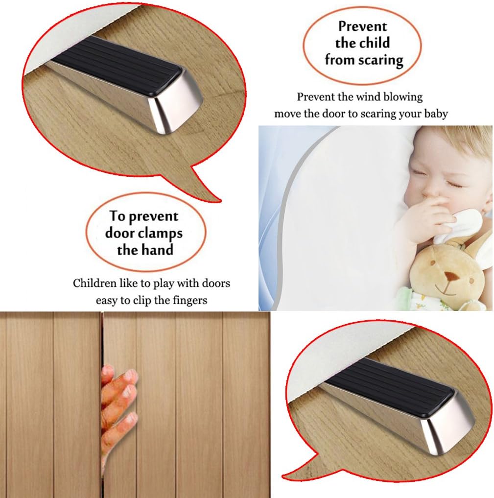 Best Cyber Monday 🔥 Sumnacon Floor Door Stopper, Stainless Steel and Rubber Heavy Duty Door Stop Avoid Drilling Holes,Contemporary Safety Door Wedge on All Floor Surfaces for Home Office Commercial Industrial (2)