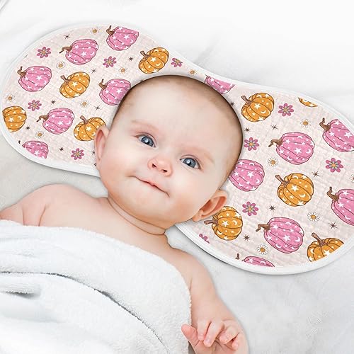 Miniatura 4 de Muslin Baby Burp Cloths Set of 1, Soft Retro Pumpkin 70s Hippie Absorbent Muslin Washcloths, Bibs, Face Towel for Newborn Boys Girls, 22 x 11 Inch