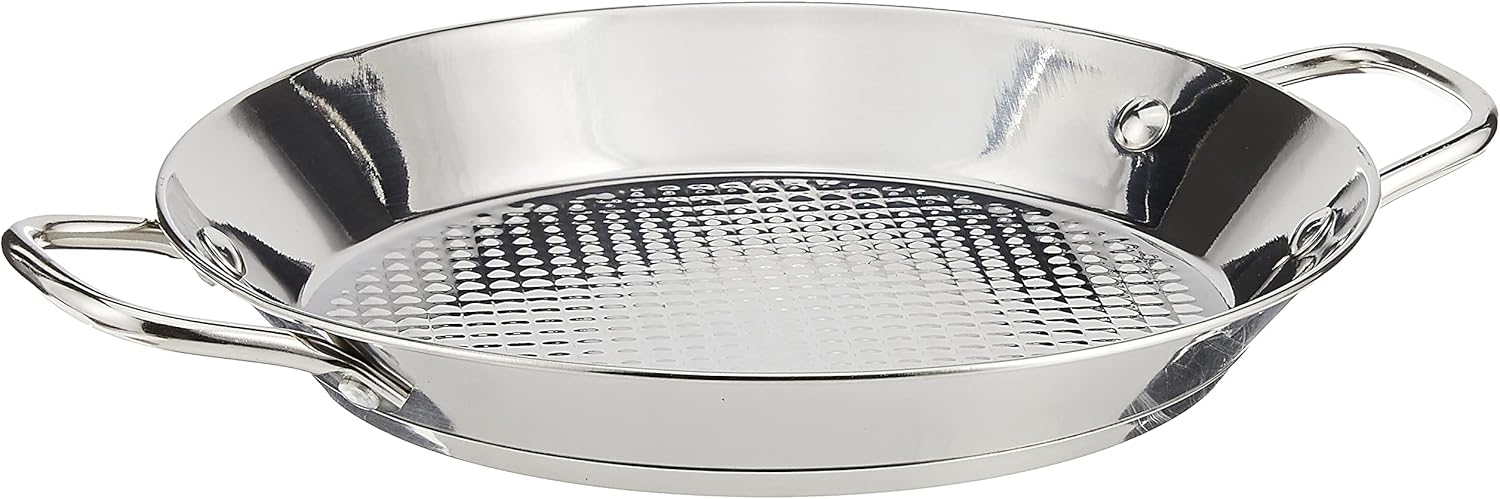 Restaurantware 10 Inch Spanish Paella Pan 1 Induction Ready Paella Pan - Heavy-Duty Riveted Handles Silver Stainless Steel Spanish Pan Dishwasher-Safe Paella Cookware For Homes or Restaurants