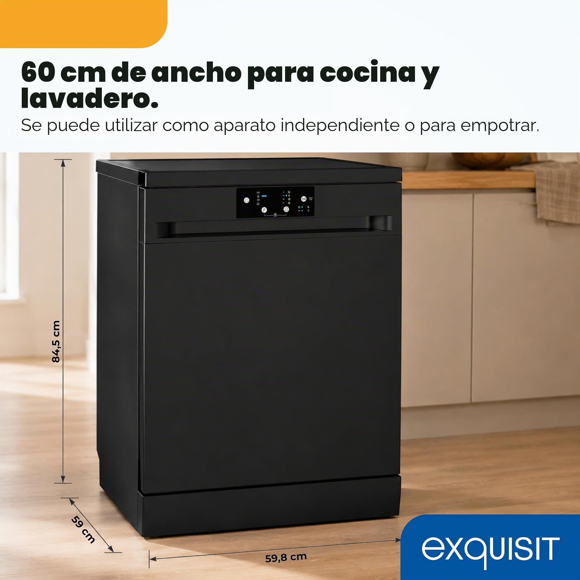 Lavavajillas 60 cm Exquisit GSP9114-450D Negro | Lavavajillas Libre Instalación 14 Servicios | 4 Programas de Lavado, Express 30 min, Aquastop, Inicio Diferido 1-24h, Funcionamiento Silencioso 49 dB | 4 programas, Express 30 min, inicio diferido 1-24 h, f