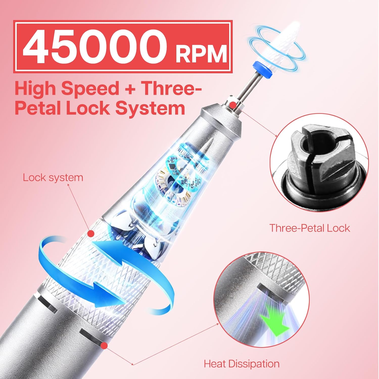 Nail Drill 45000 RPM with Charging Dock, Professional Efile Kit for Acrylic Gel Removal, Electric Nail File Machine with Ceramic & Tungsten Bits, for Home Salon Use