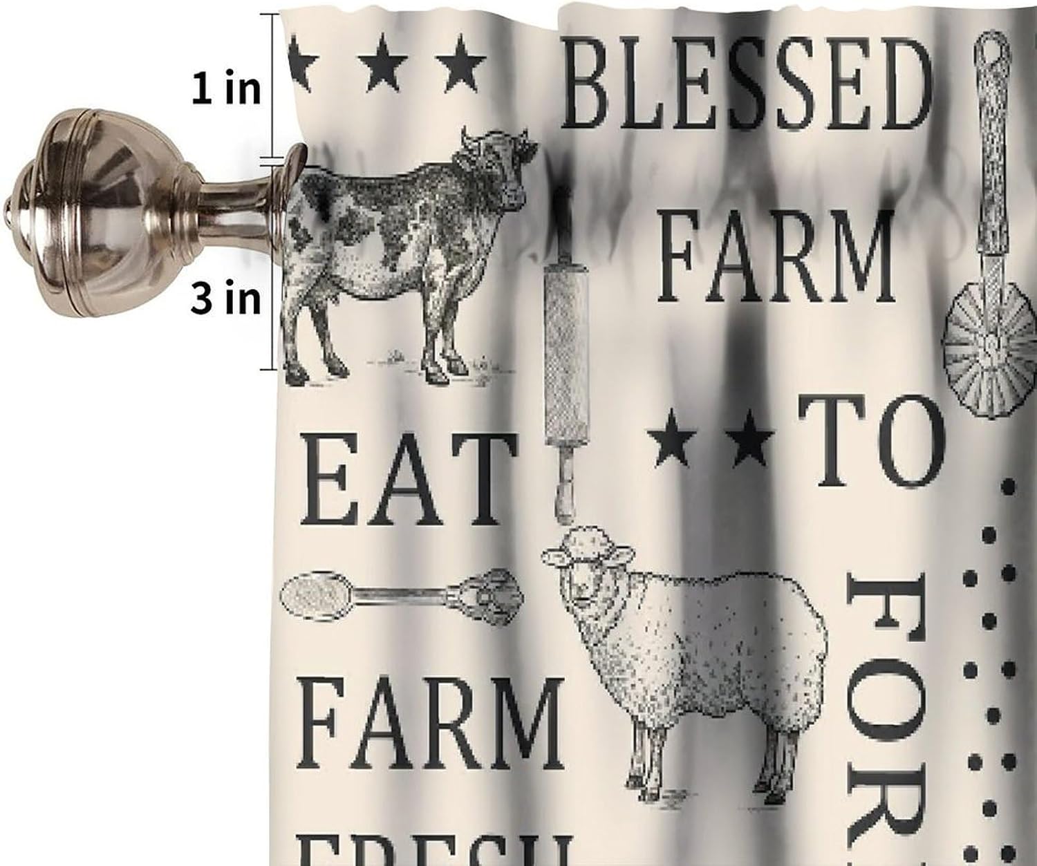 Farmhouse Kitchen Valance,Rustic Lodge Western Farm Retro Animals Cow Pig Printed Country Vintage Cabin Small Short Window Valance for Bedroom Living Room,54x18 Inch
