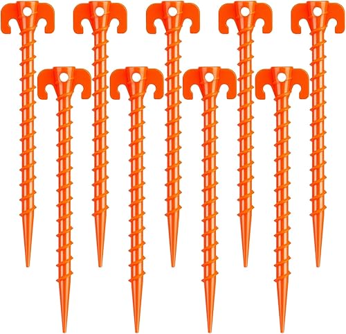 15 Pack Plastic Spiral Tent Stakes - 10 Inch Heavy Duty Screw-in Sand Anchors Pegs - Windproof Plastic Ground Anchor Stakes for Secure Tents,