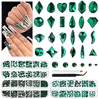 Vista 104 de 4 Boxes Emerald Green Rhinestones Glitters 24 Shapes K9 Glass Gems Stones Flatback Round Diamonds Crystals Nail Art Charms Supplies for Nails Faces