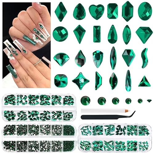 Miniatura 104 de 4 Boxes Emerald Green Rhinestones Glitters 24 Shapes K9 Glass Gems Stones Flatback Round Diamonds Crystals Nail Art Charms Supplies for Nails Faces