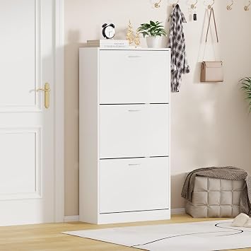 AVC Designs 3 Drawer Grey White Pine Shoe Storage Cabinet Cupboard Rack Space White