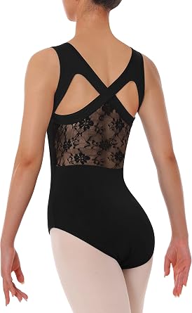 Women Lace Leotard for Dance Ballet Tank Crisscross Back, Ballerina Gymnastics Dancewear